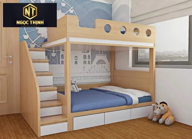 GIƯỜNG TẦNG TRẺ EM NGỌC THỊNH CÓ CẦU THANG AN TOÀN CHO TRẺ
